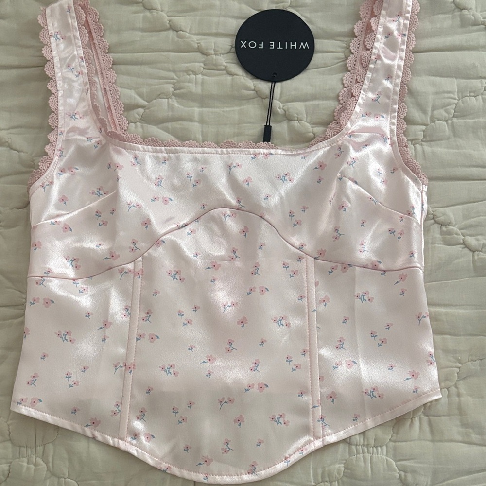 White Fox Boutique Pink Satin Tank Top